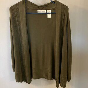 Alfred Dunner Petite Dark Green Long Sleeved Lightweight Cardigan Size PM